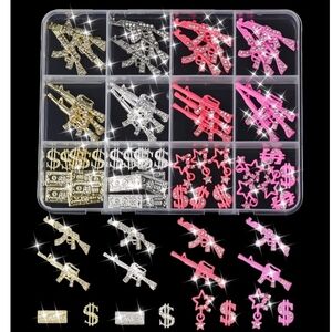 56PCS 3D Nail Charms - Pink & Gold Alloy Dollar, Gun